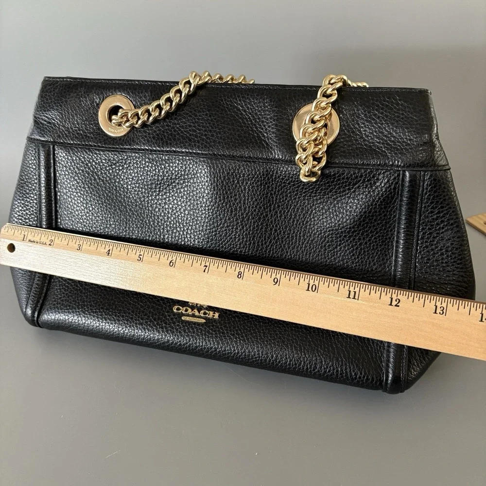 Coach Purse Brooke Chain Carryall Black Polished Pebble Leather EXCELLENT!